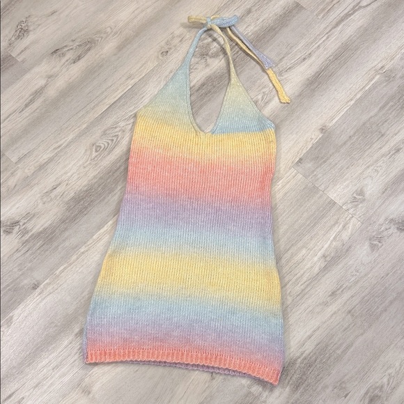 Princess Polly Pastel Gradient Rainbow Knit Halter Tie Mini Dress / Women’s Sz S - Picture 1 of 6